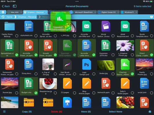 Drag and Drop documents between Dropbox accounts using your iPhone / iPad