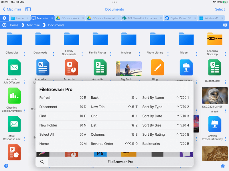 iOS Keyboard shortcuts for FileBrowser