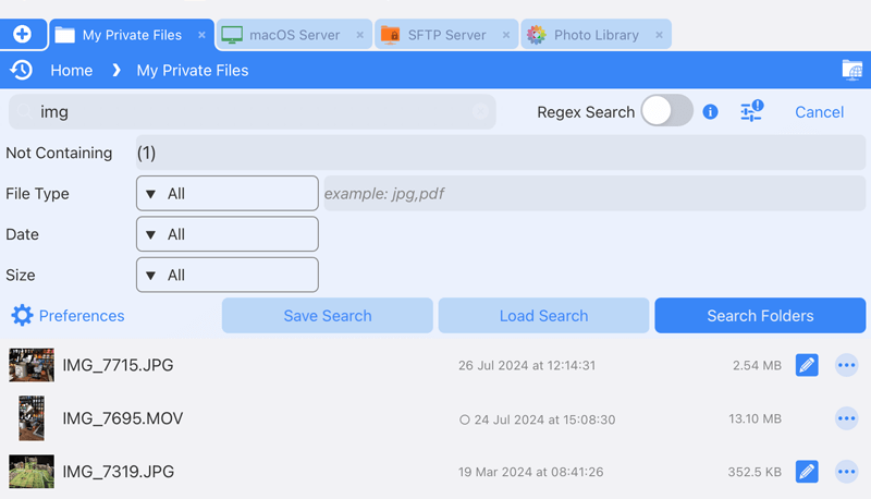 Advanced file searching on iOS