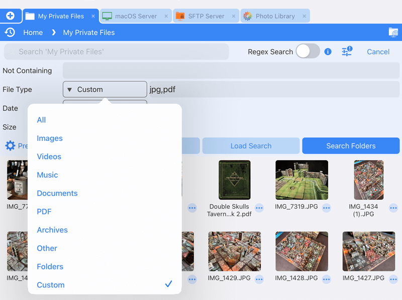 Use advanced search to limit your files to specific file types on iPad