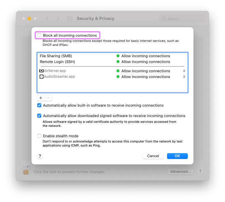 Mac Firewall Settings