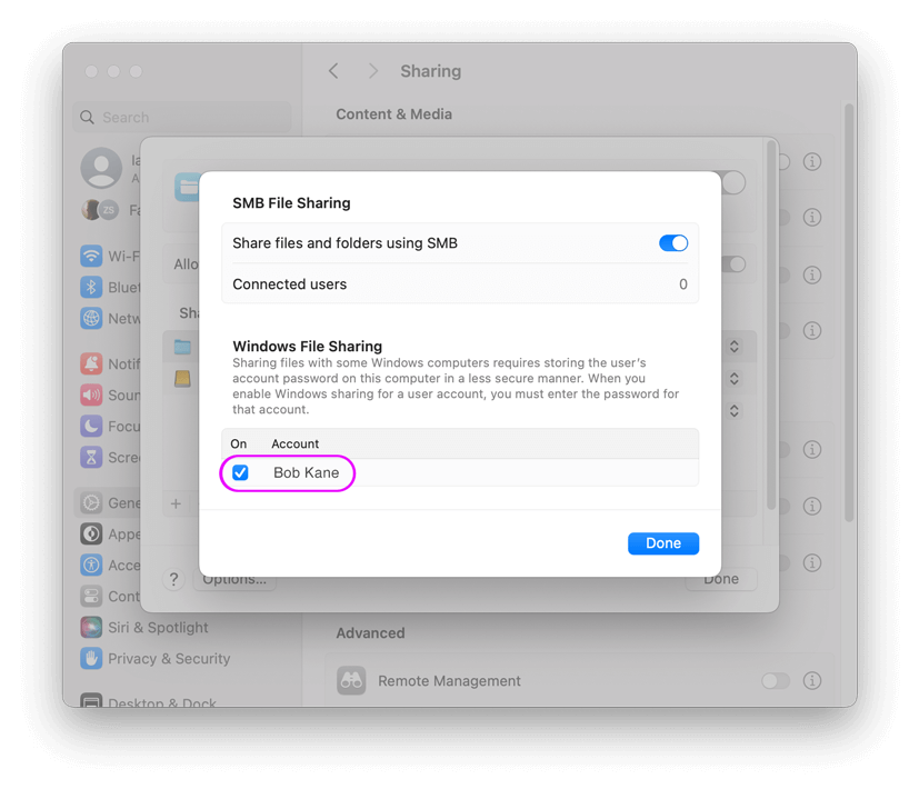 Setting up folder sharing on macOS Sonoma