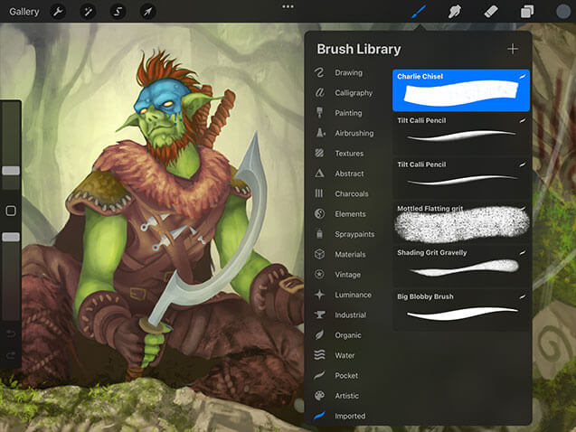 ProCreate select brush to import