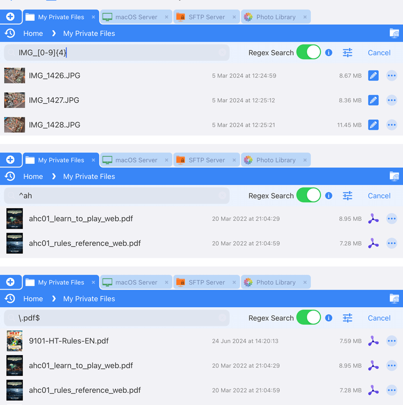 Use Regex searches to find files using your iPad/iPhone