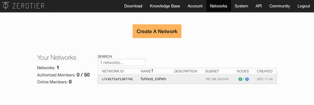 ZeroTier click on your network to change its settings