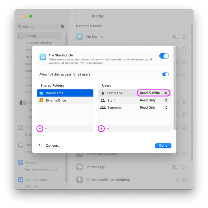 Enable folder sharing on macOS