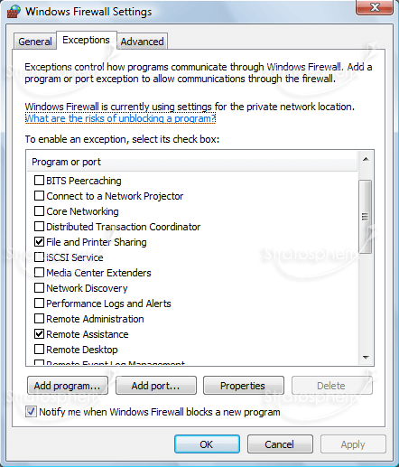 Windows Vista Firewall Settings